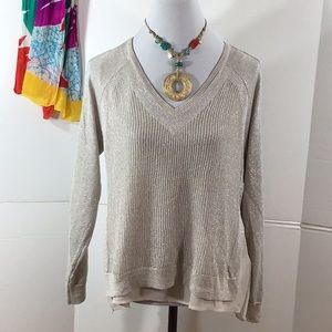 Lucky Brand gold metallic layered sweater M NWT